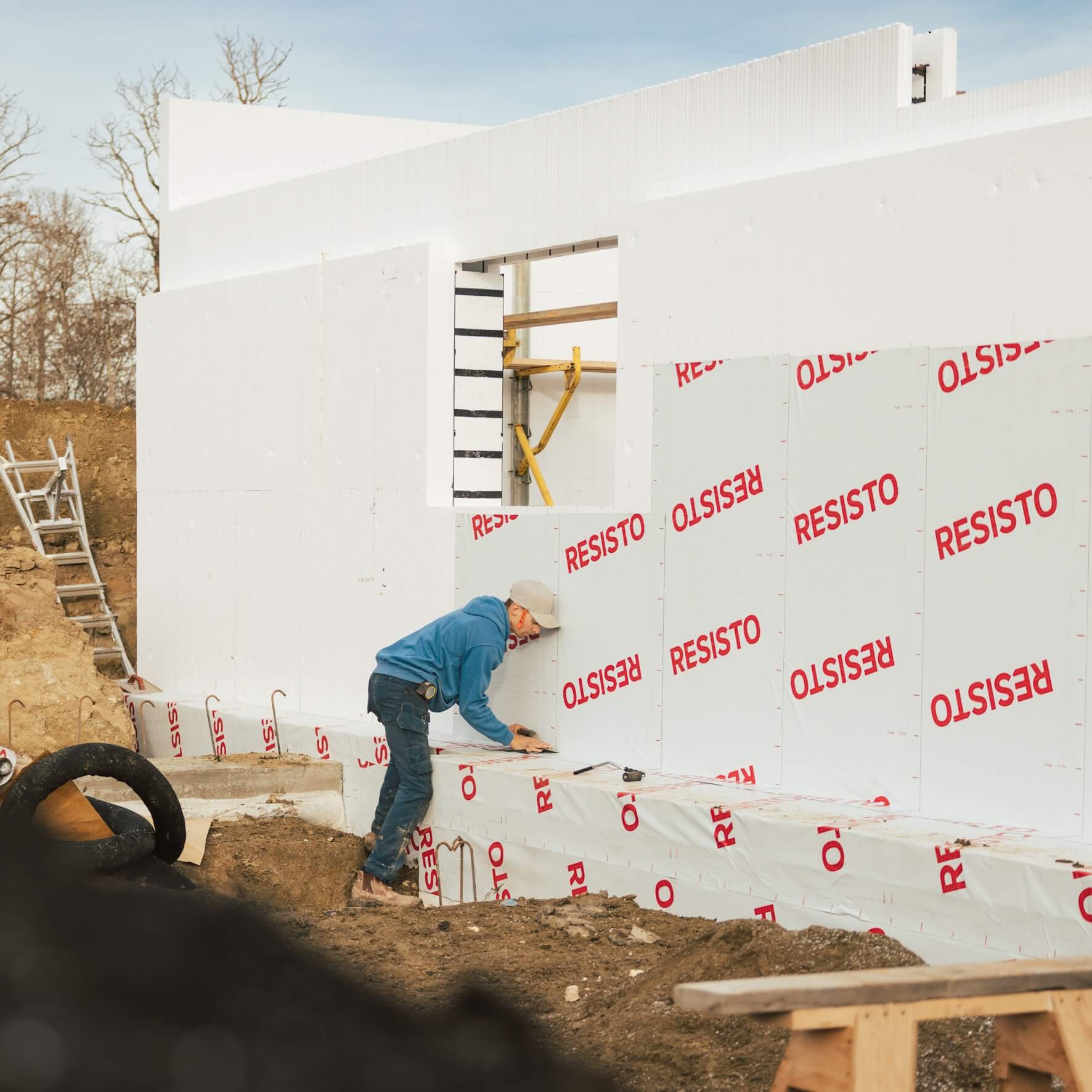 Waterproofing applied to below-grade Element ICF foundation walls
