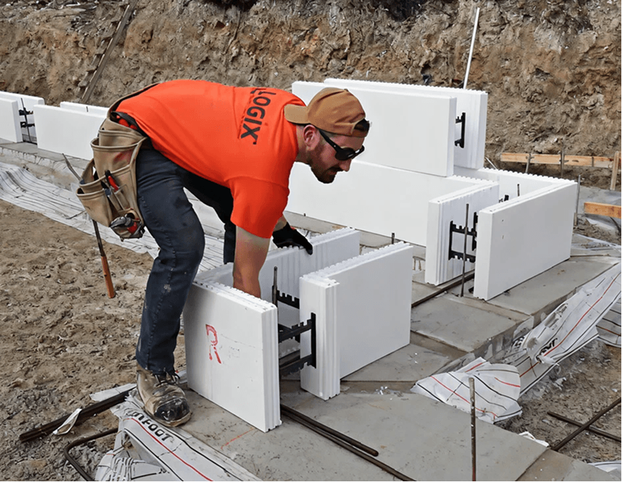 First course of Element ICF blocks being placed for a foundation