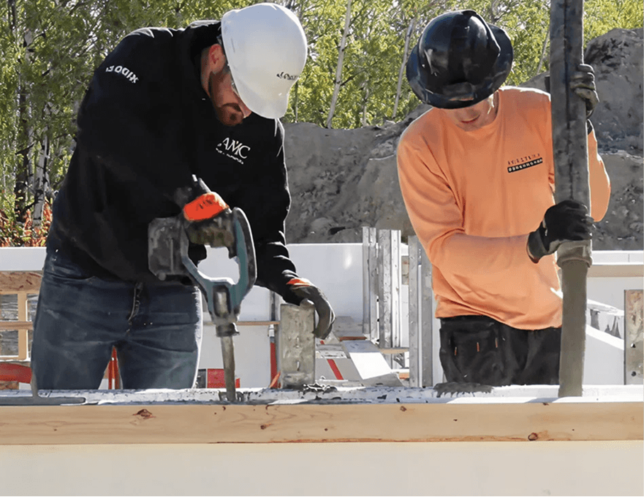 Concrete being poured into an Element ICF wall assembly